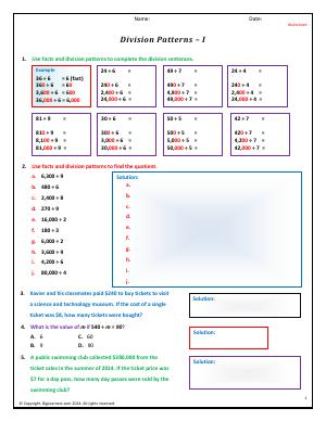 Preview image for worksheet with title Division Patterns - I