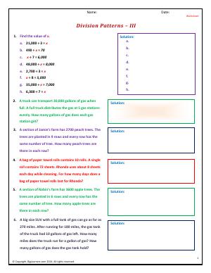 Preview image for worksheet with title Division Patterns - III