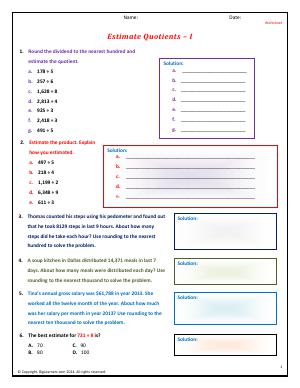 Preview image for worksheet with title Estimate Quotients - I