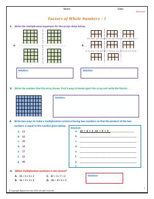 Factors and Patterns | Fourth Grade Math Worksheets ...