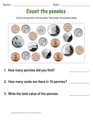Preview image for worksheet with title Count the Pennies