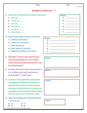 Preview image for worksheet with title Numbers Patterns - I