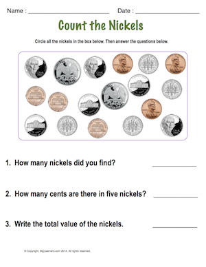 Preview image for worksheet with title Count the Nickels