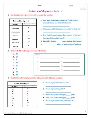 Preview image for worksheet with title Collect and Organize Data - I