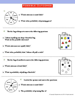 Preview image for worksheet with title Possible Outcomes