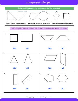 Preview image for worksheet with title Congruent Shapes
