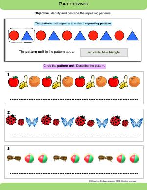 Preview image for worksheet with title Patterns