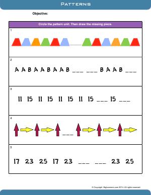 Preview image for worksheet with title Patterns