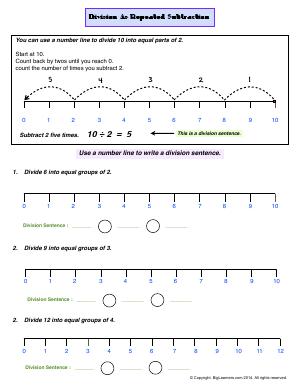 Preview image for worksheet with title Division as Repeated Subtraction