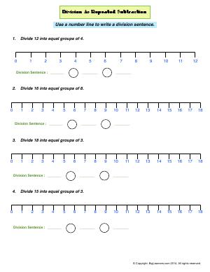 Preview image for worksheet with title Division as Repeated Subtraction