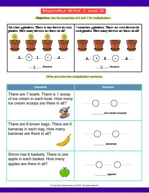 Preview image for worksheet with title Multiply With 1 and 0