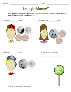 Preview image for worksheet with title Enough Money?