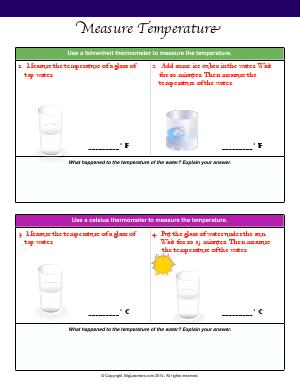 Preview image for worksheet with title Measure Temperature