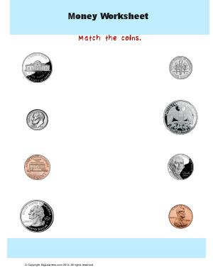 Preview image for worksheet with title Money Worksheet : Match the Coins