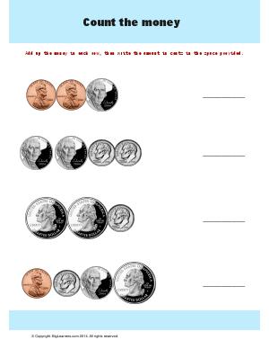 Preview image for worksheet with title Count the Money