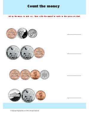 Preview image for worksheet with title Count the Money