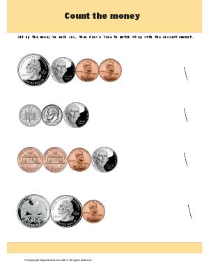 Preview image for worksheet with title Count the Money