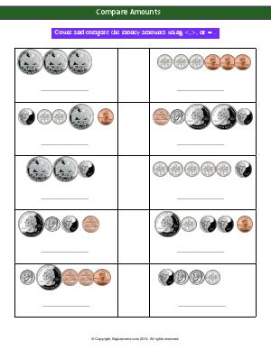 Preview image for worksheet with title Compare Amounts