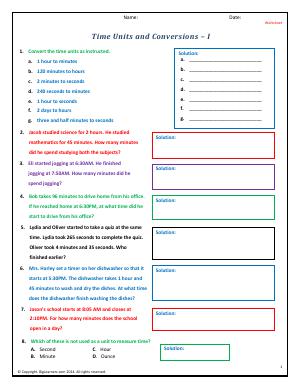 Preview image for worksheet with title Time Units and Conversions - I