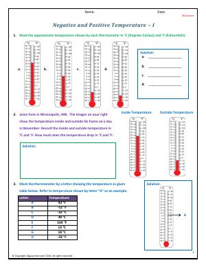 Preview image for worksheet with title Negative and Positive Temperature - I