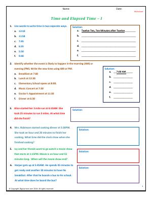 Preview image for worksheet with title Time and Elapsed Time - I