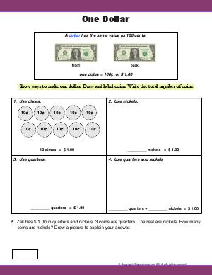 Preview image for worksheet with title One Dollar