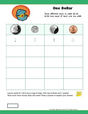 Preview image for worksheet with title One Dollar
