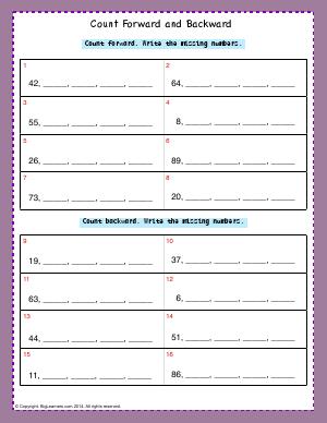 Preview image for worksheet with title Count Forward and Backward