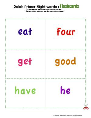 Preview image for worksheet with title Dolch Primer Sight Words : Flashcards