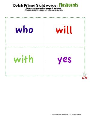 Preview image for worksheet with title Dolch Primer Sight Words : Flashcards