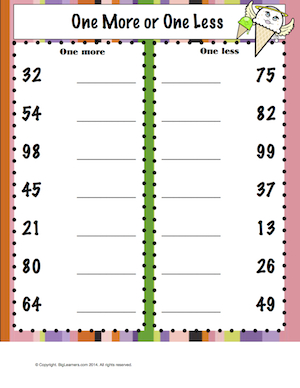 Preview image for worksheet with title One More or One Less 2