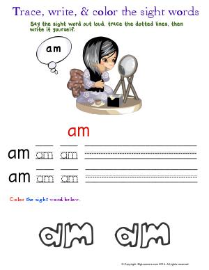 Preview image for worksheet with title Trace, Write, and Color the Sight Words