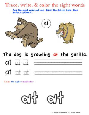 Preview image for worksheet with title Trace, Write, and Color the Sight Words