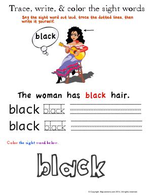 Preview image for worksheet with title Trace, Write, and Color the Sight Words