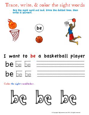 Preview image for worksheet with title Trace, Write, and Color the Sight Words