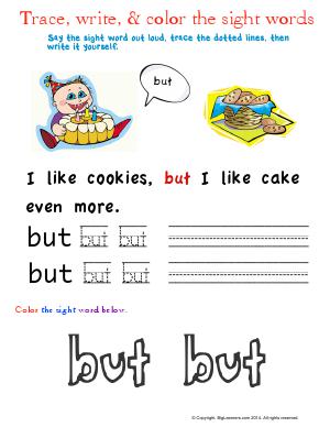 Preview image for worksheet with title Trace, Write, and Color the Sight Words