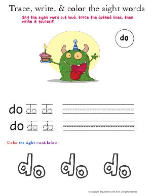 Preview image for worksheet with title Trace, Write, and Color the Sight Words