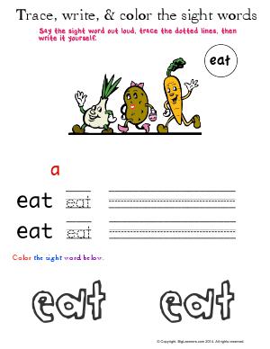 Preview image for worksheet with title Trace, Write, and Color the Sight Words