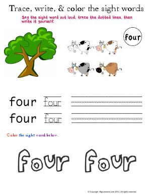 Preview image for worksheet with title Trace, Write, and Color the Sight Words