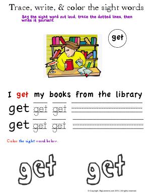 Preview image for worksheet with title Trace, Write, and Color the Sight Words