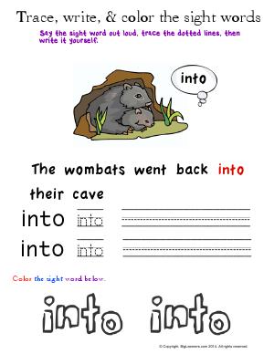 Preview image for worksheet with title Trace, Write, and Color the Sight Words