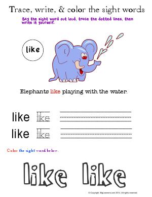 Preview image for worksheet with title Trace, Write, & Color the Sight Words