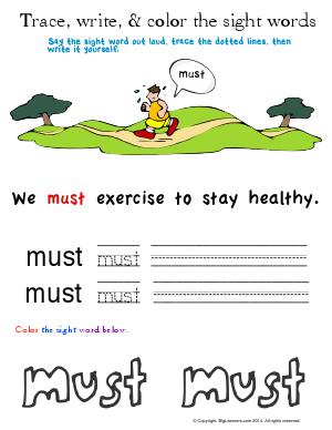 Preview image for worksheet with title Trace, Write, & Color the Sight Words