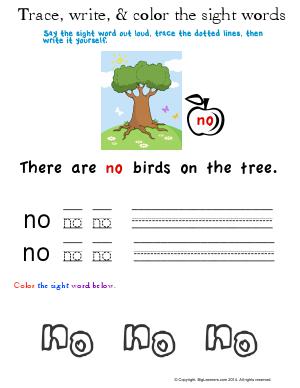 Preview image for worksheet with title Trace, Write, & Color the Sight Words