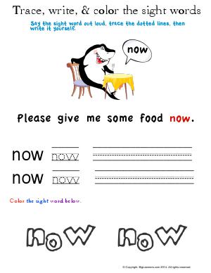 Preview image for worksheet with title Trace, Write, & Color the Sight Words