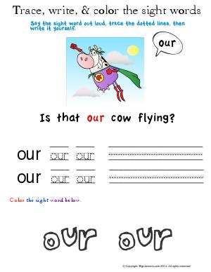 Preview image for worksheet with title Trace, Write, & Color the Sight Words