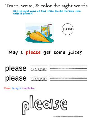 Preview image for worksheet with title Trace, Write, & Color the Sight Words