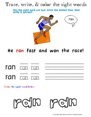 Preview image for worksheet with title Trace, Write, & Color the Sight Words