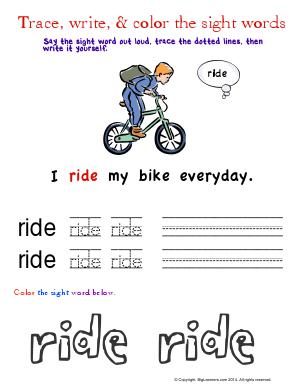 Preview image for worksheet with title Trace, Write, & Color the Sight Words