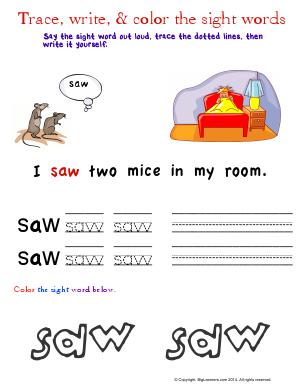 Preview image for worksheet with title Trace, Write, & Color the Sight Words